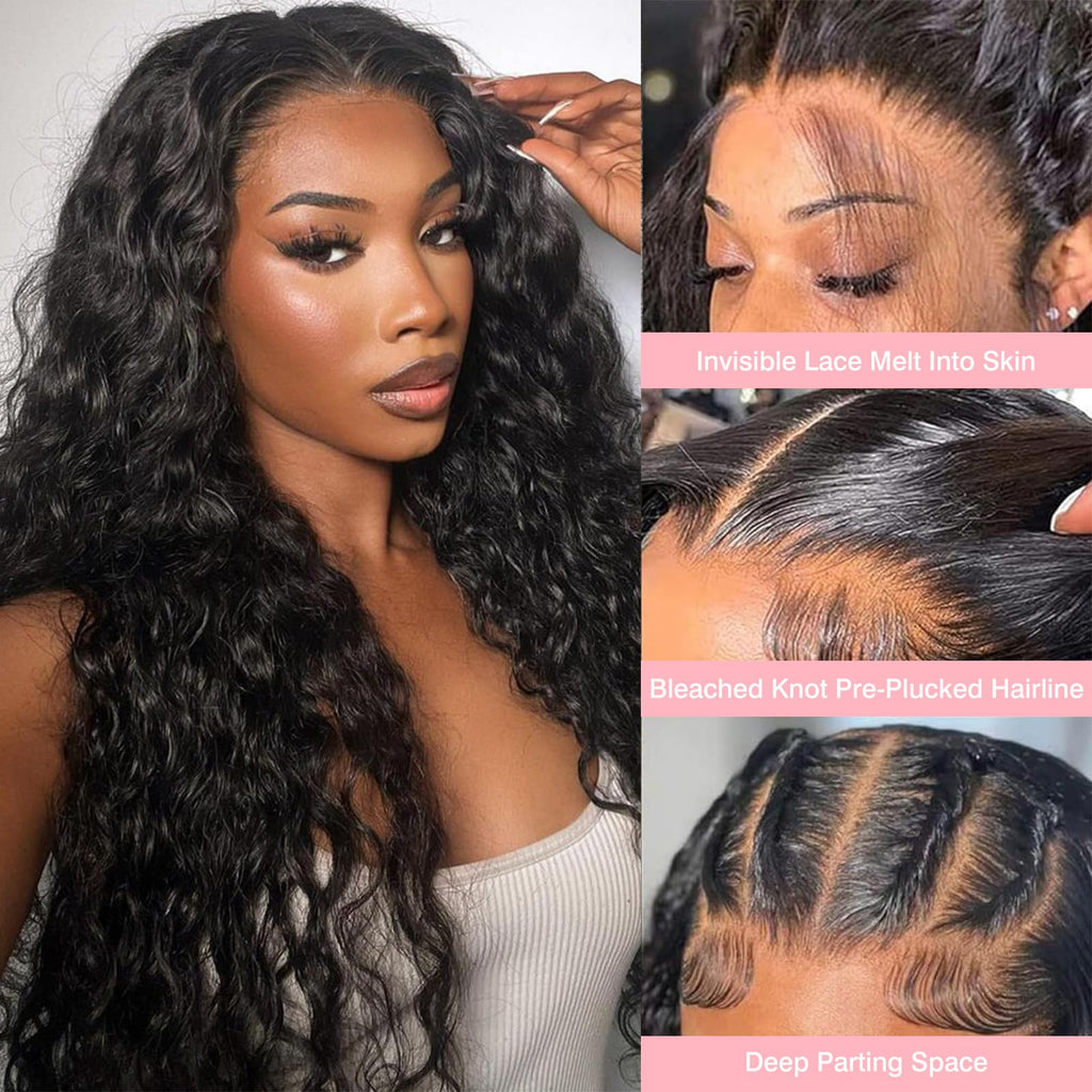 Nsvnsv 13x6 Deep Wave Lace Front Wigs Human Hair Wigs for Women 180% Density HD Transparent Deep Curly Lace Frontal Wigs Human Hair Pre Plucked with Baby Hair Natural Color 20 Inch