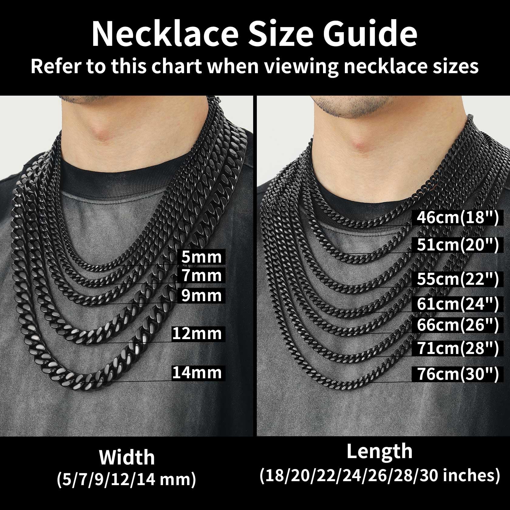 Mens Cuban Link Chain, Black Miami Cuban Chain Necklace for Men, 9mm Wide Hip Hop Mens Jewelry, 22"