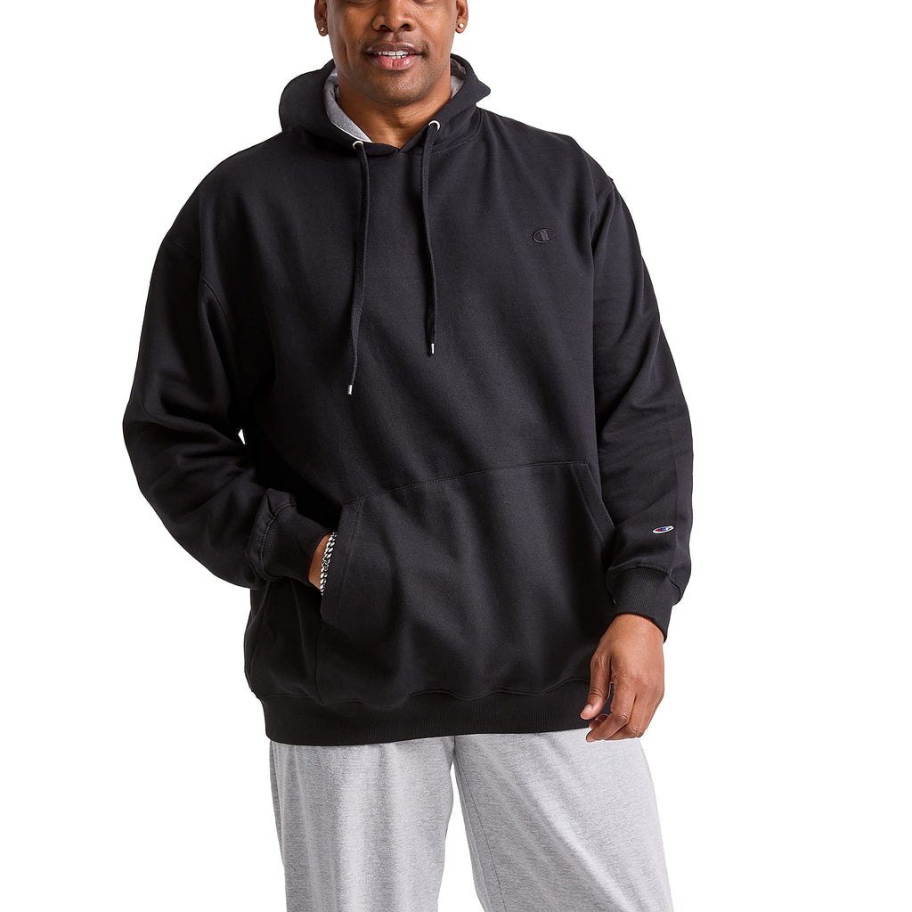 Champion Men's Pullover Fleece Hoodie, Standard Fit, Midweight, C Logo, Available in Regular and Big & Tall, Black, Large