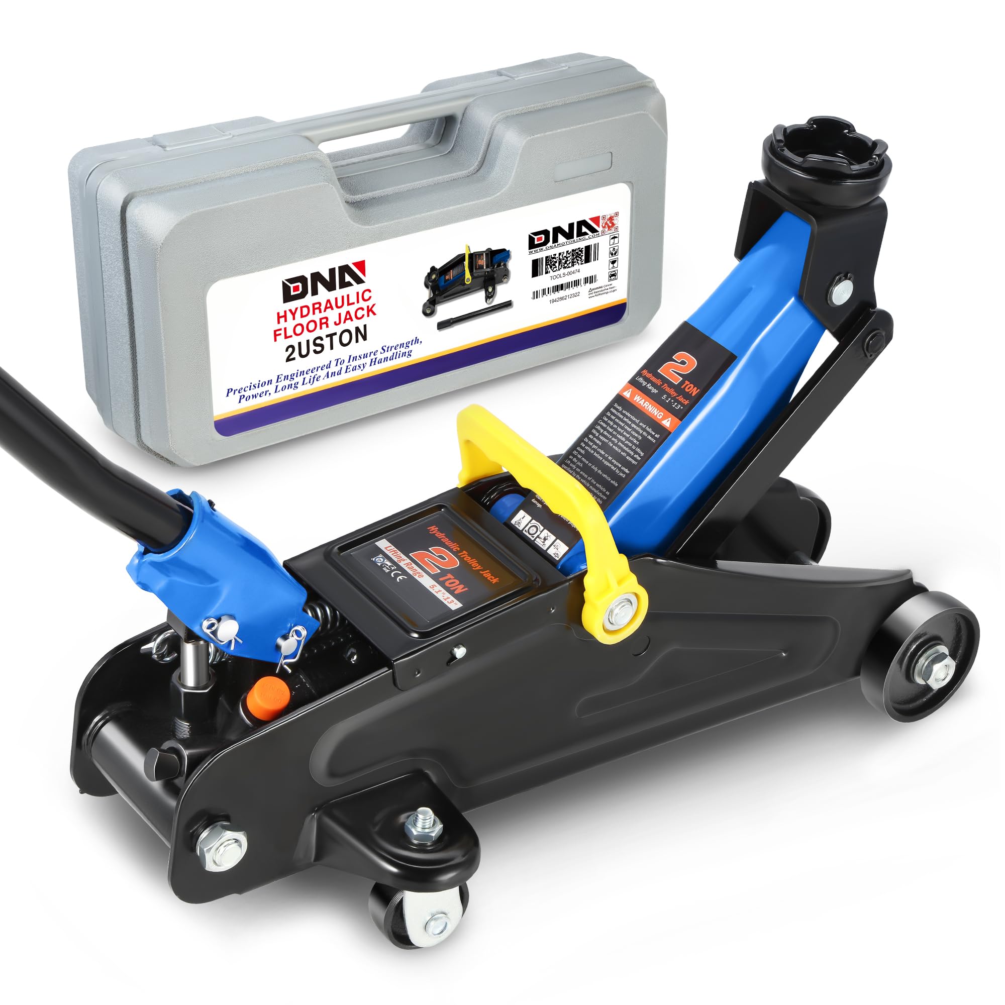 DNA Motoring Low Profile Hydraulic Trolley Service/Floor Jack, 2 Ton (4000 lbs) Capacity, Lifting Range 5.1"-13", Blue, TOOLS-00474