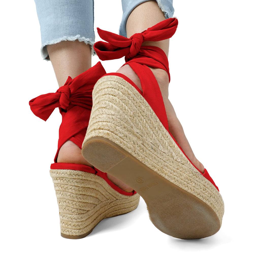 DREAM PAIRS Womens Open Toe Espadrilles Wedges Tie Lace Up Cute Ankle Strap Platform Sandals Dressy Shoes,Size 11,Red,SDPW2301W