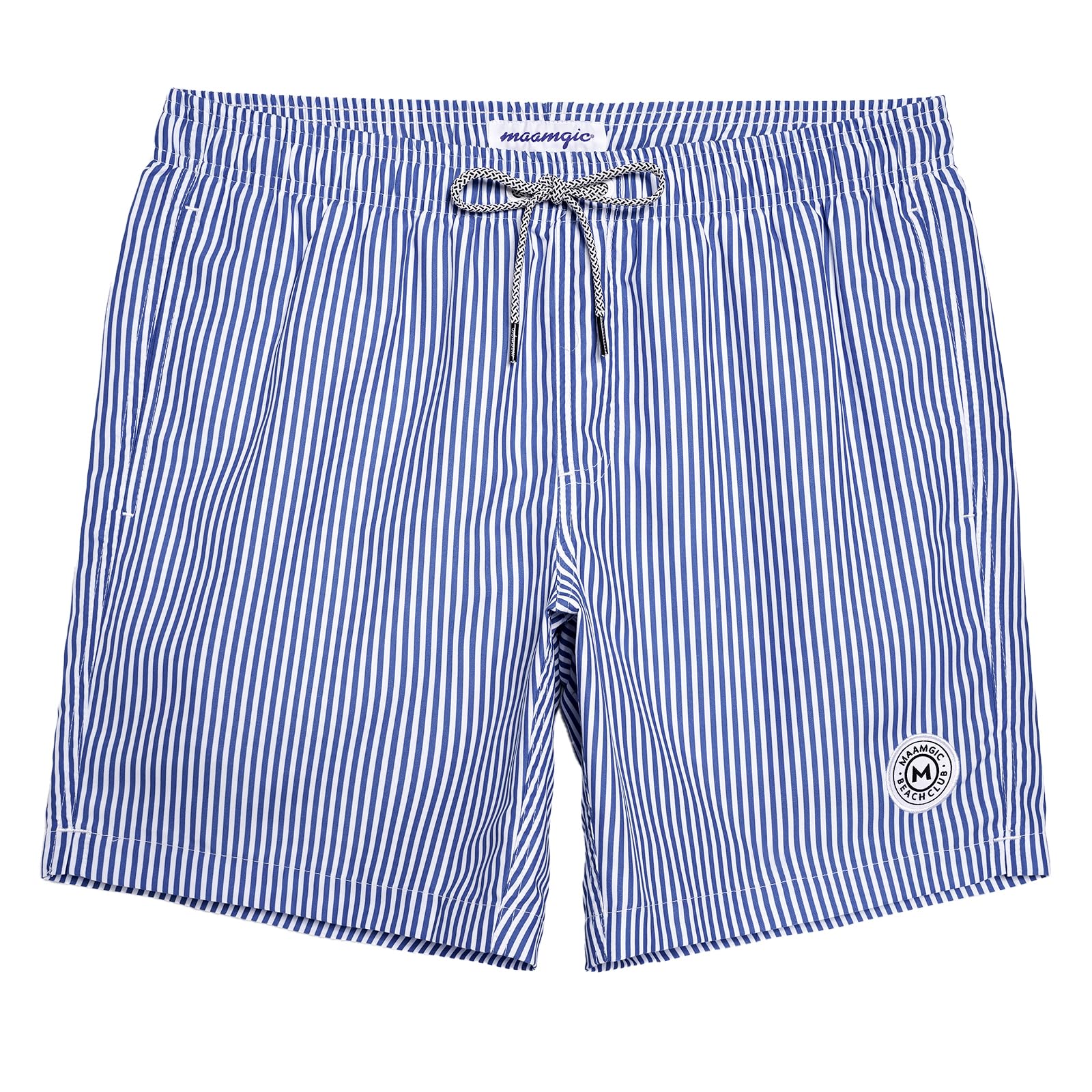 maamgic Mens Swim Trunks Quick Dry Swim Shorts with Mesh Lining Funny Swimwear Bathing Suits 7inch Blue Striped Medium