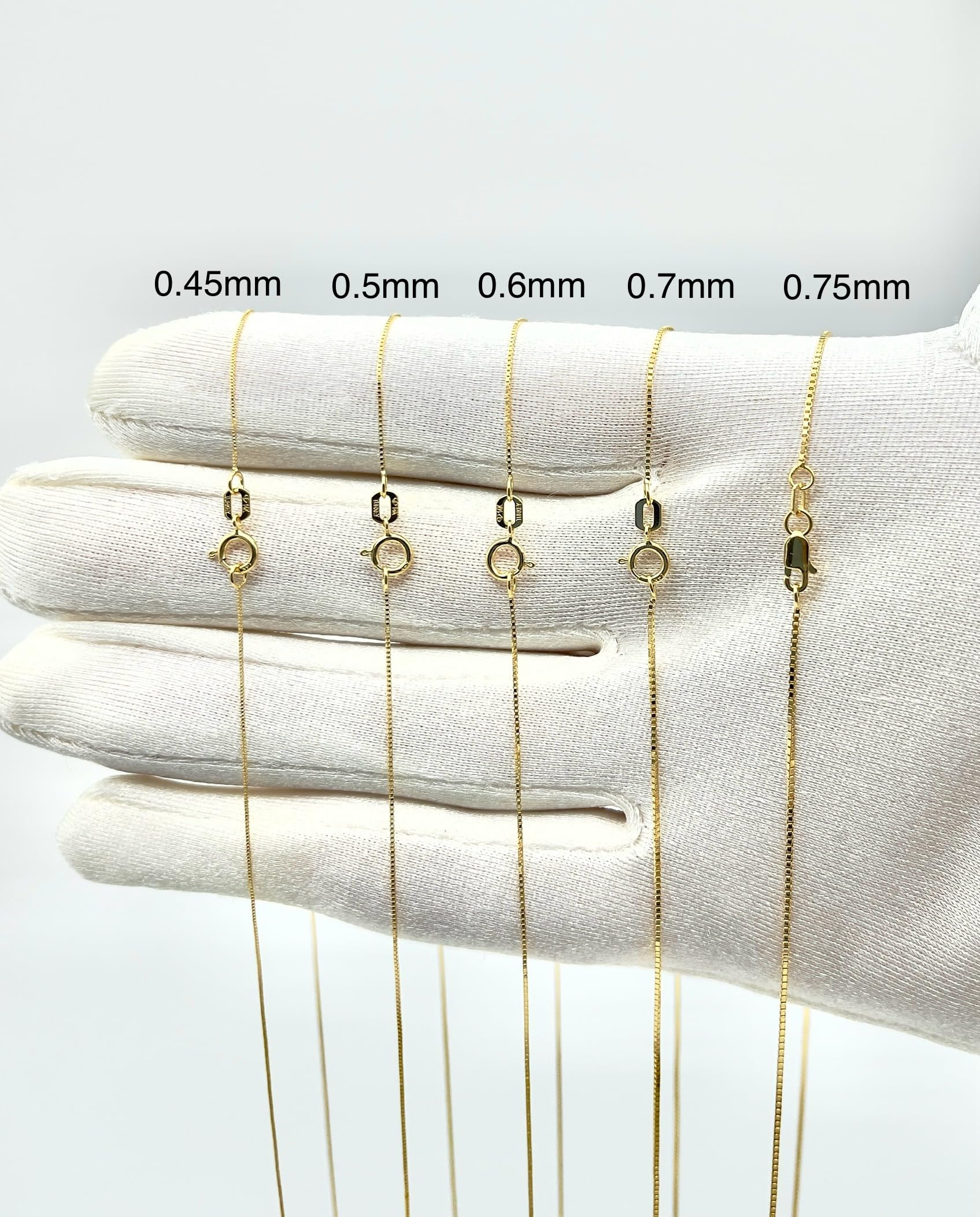 JEWELHEART 14K Solid Gold Box Chain - Dainty 0.45mm Thin Gold Chain Necklace For Women - Mirror Square Link Yellow Real Gold Chain For Men 16"