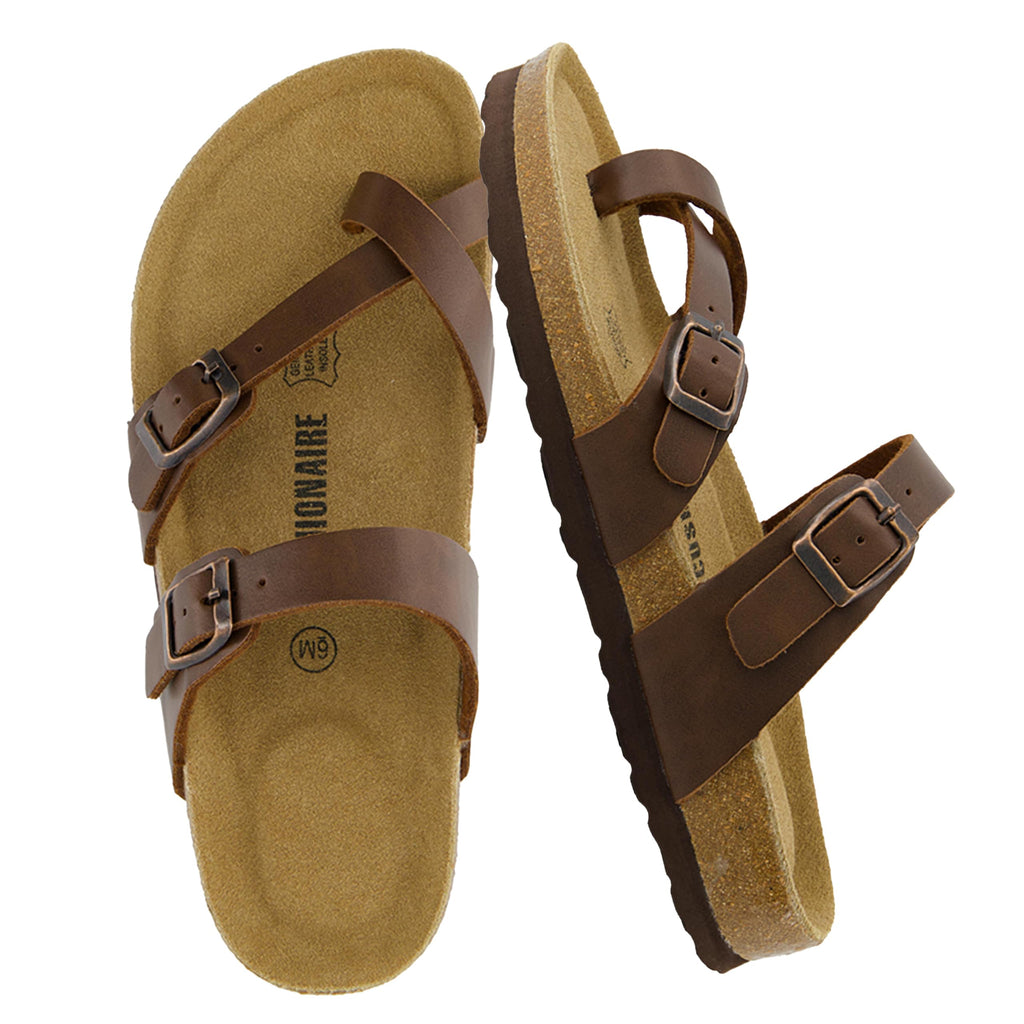 CUSHIONAIRE Luna Sandals for Women, Cork Footbed Womens Sandals for Summer Comfort with Adjustable Straps, Wide Width Available, BROWN 6.5W