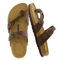 CUSHIONAIRE Luna Sandals for Women, Cork Footbed Womens Sandals for Summer Comfort with Adjustable Straps, Wide Width Available, BROWN 6.5W