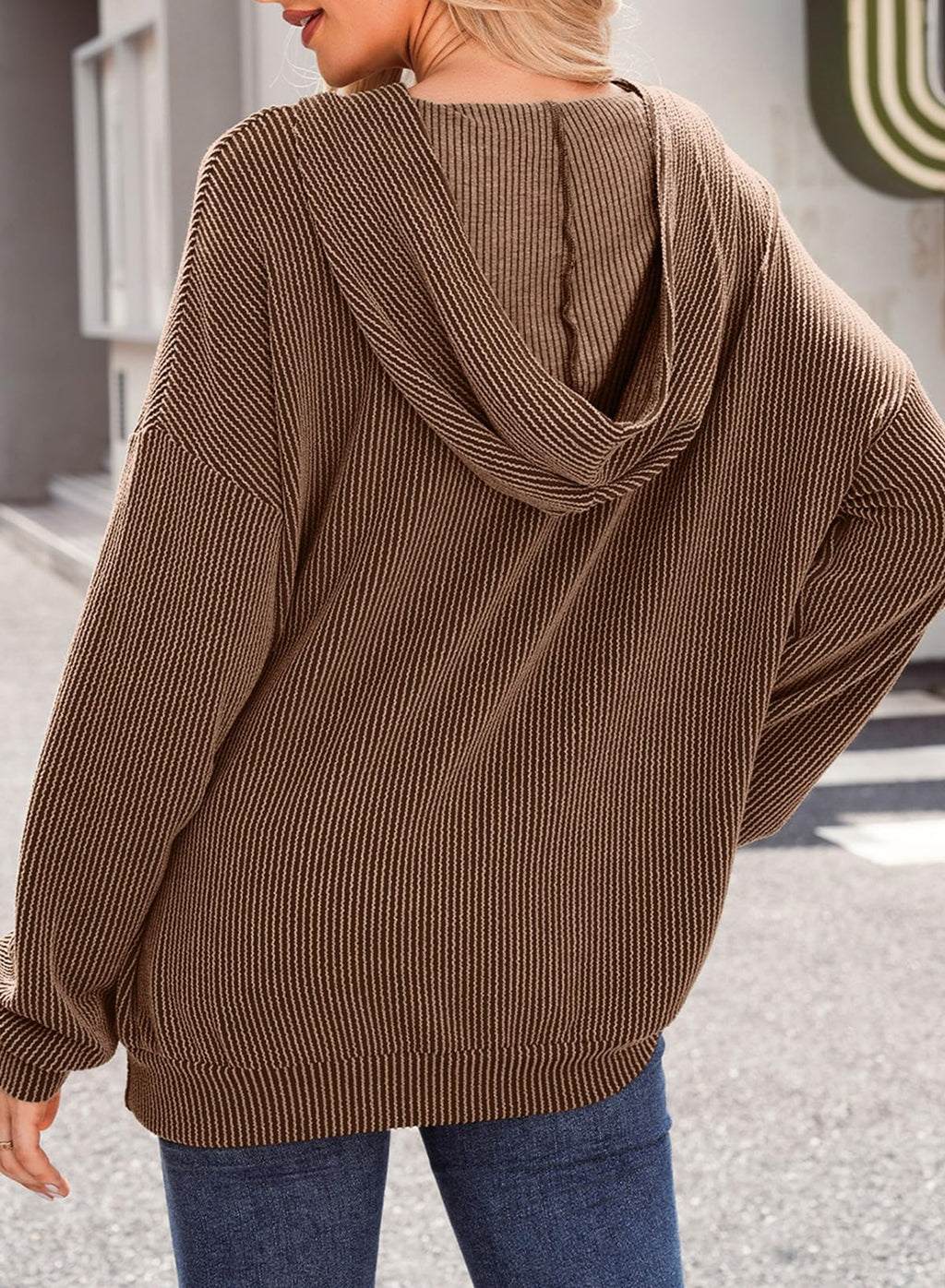 Dokotoo Womens Hoodies Fall fashion Long Sleeve Sweatshirt for Women Kangaroo Pocket Hooded Pullovers Basic Comfy Simple Plain Casual Ribbed Knit Tops Chocolate Brown Fall Clothes for Women L