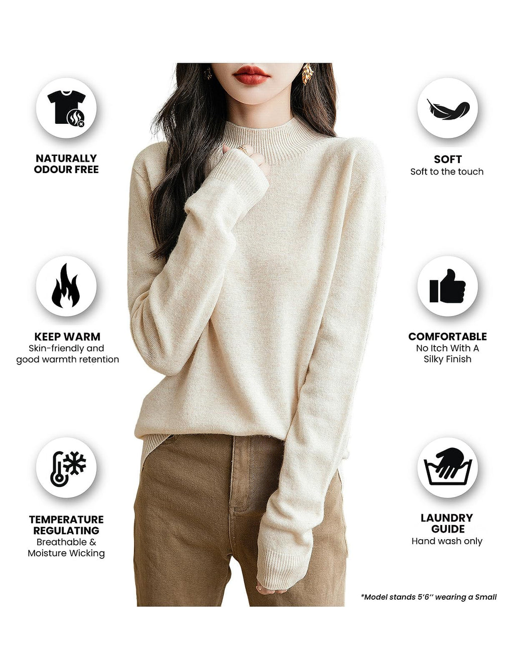 Chanyarn Women's Cashmere Long Sleeve Sweater Mockneck 2025 Fall Winter Seamless Knit Turtleneck Pullover Warm Soft 100% Merino Wool Sweater (Caramel,L)