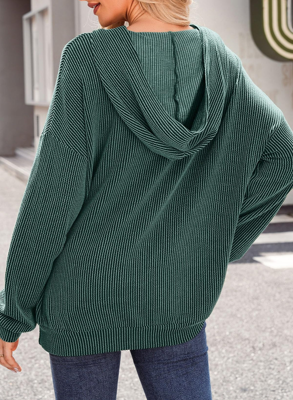 Dokotoo Oversized Sweatshirt for Women Comfy Simple Hoodies for Women Long Sleeve with Pockets Hooded Pullovers Casual Loose Ribbed Knit Fit Tops Shirts Womens Clothes Fall Fashion Green Hoodie M
