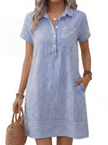 ANRABESS Womens Summer Shirt Dresses Casual Short Sleeve Button Tshirt Shift Short Polo Dress 2026 Beach Vacation Clothes Blue White Stripe Small