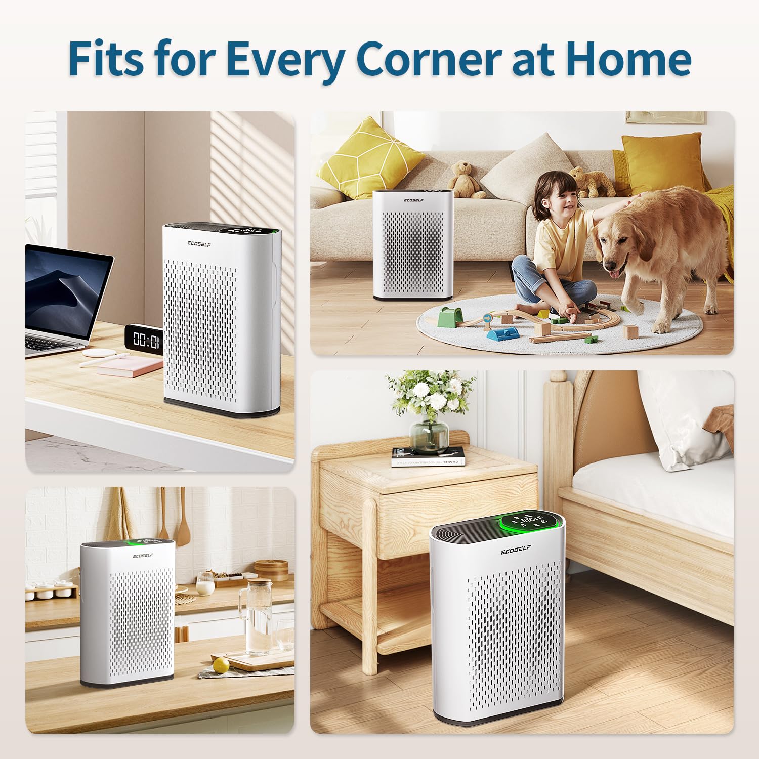Smart Air Purifiers for Large Room, Cleans 2,400 ft² in 30 Mins, 3-Stage True HEPA, 360° Airflow, Smart WiFi App Control, Real-Time Air Quality (PM2.5) Display, Ultra-Quiet 20dB Sleep Mode, HAP602WF