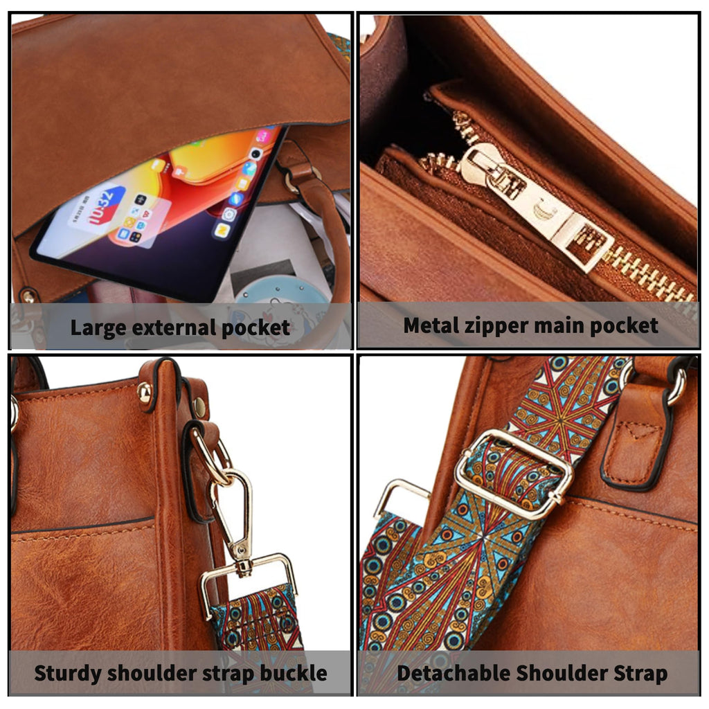 Crossbody Purses and Handbags for Women, Tote Shoulder Bag Satchel Purse and PU Leather Top Handle for Ladies (brown)
