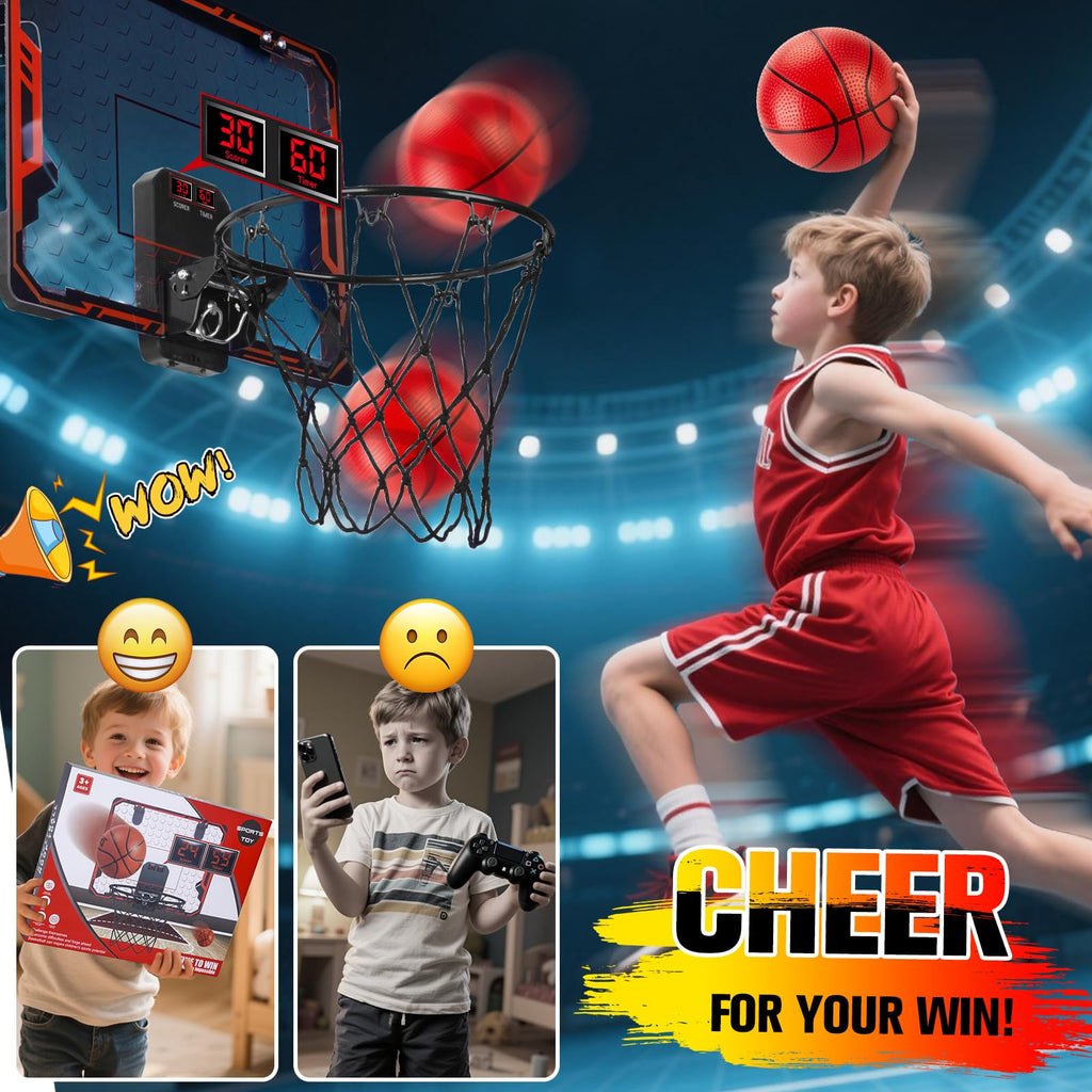 Figbush Basketball Hoop Indoor for Kids(4-12 Years Old), Over The Door Basketball Hoop with Scoring, Countdown and Music Accompaniment, Christmas Toys