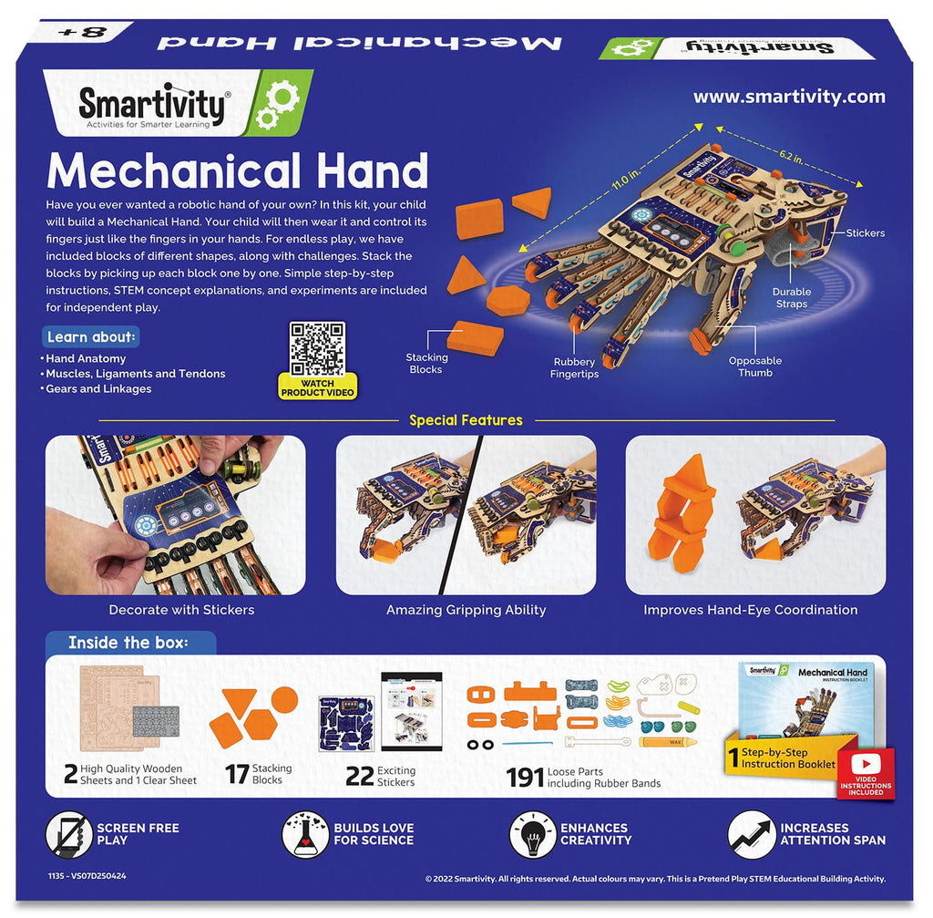 Smartivity DIY Robotic Mechanical Hand STEM Toy for Kids 8-14 Years Old | Parents Choice Award Winner I Birthday Gift for Kids | Engineering Kit for 8, 9, 10, 11, 12, 13, 14 Years Old Boys & Girls