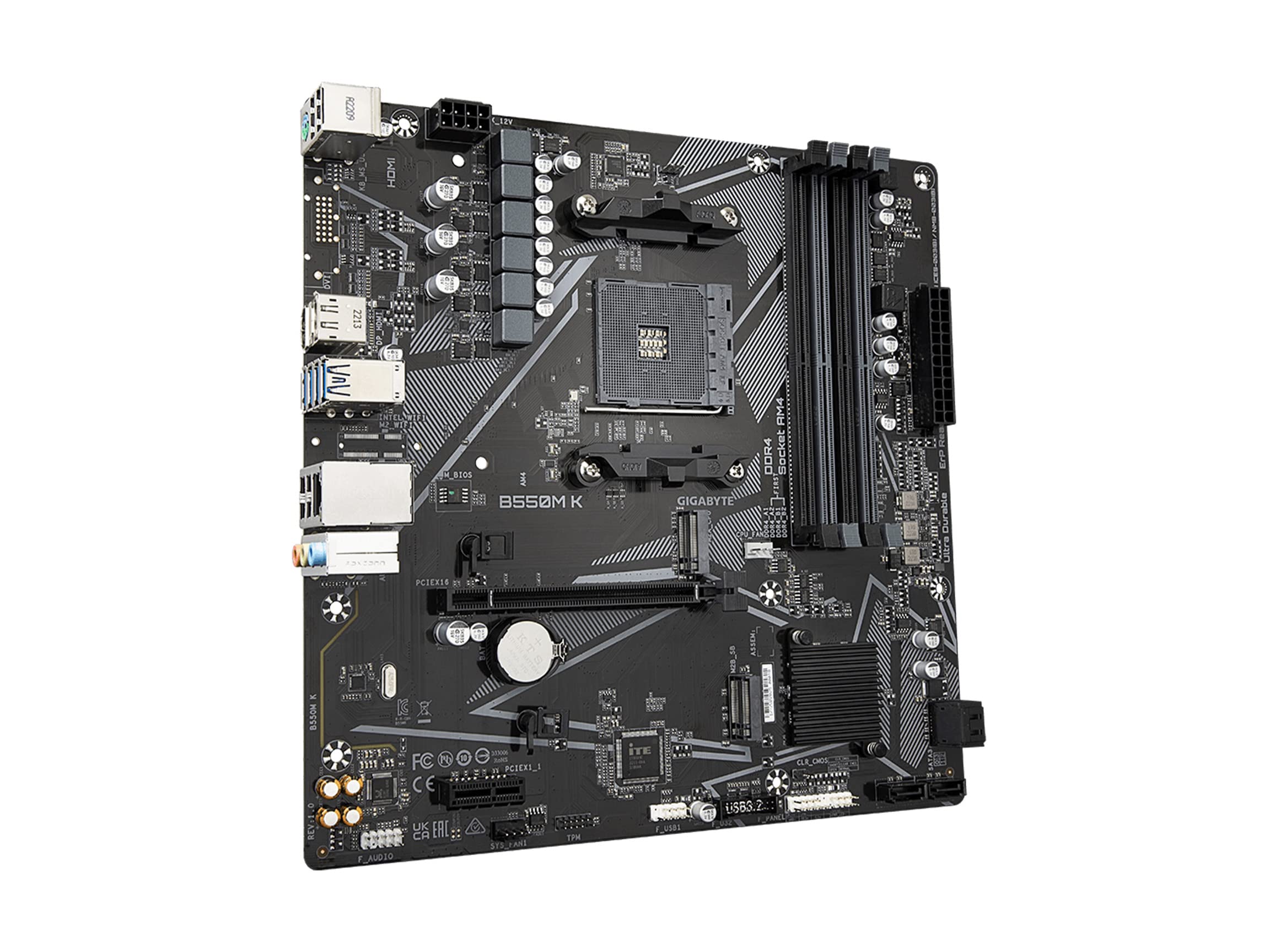 GIGABYTE B550M K AMD AM4 Micro-ATX Motherboard, Supports Ryzen 5000/4000/3000 Series Processors, DDR4, 3+3 Power Phase, 2X M.2, PCIe 4.0, USB 3.2 Gen 1, GbE LAN, Q-Flash