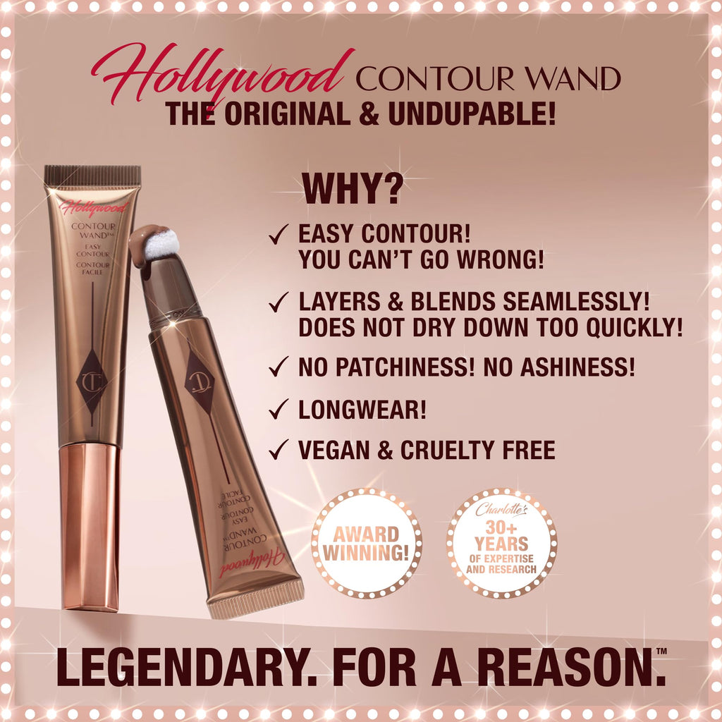Charlotte Tilbury Hollywood Liquid Contour Wand - Easy-to-Use Contour Stick & Liquid Bronzer for Sculpting & Shaping - Leaves a Natural-Looking Sculpted Finish - Deep