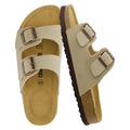 CUSHIONAIRE Lane Cork Footbed Womens Sandals Comfortable Double Buckle Slip On Sandals for Women with Arch Support and Classic Two Strap Design, STONE 8W