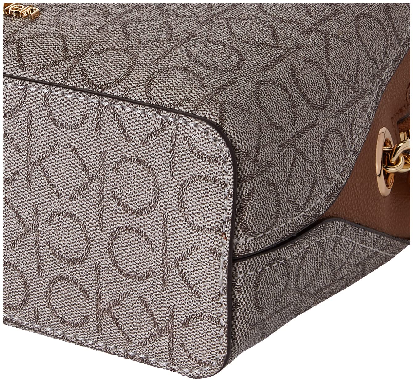 Calvin Klein Women's Hailey Signature Triple Compartment Chain Crossbody, Textured Almond/Taupe/Caramel Linear, One Size