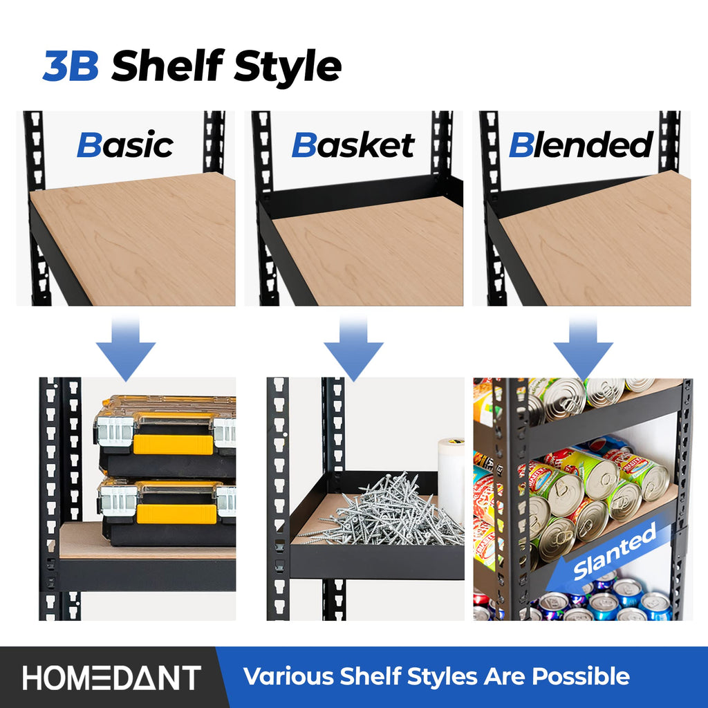 HOMEDANT 35.9" W Deep Width 5 Tier Heavy Duty Garage Shelving Adjustable Metal Rack Storage Shelves Standing Shelf Unit Organizers Pantry Closet Black 1Pack