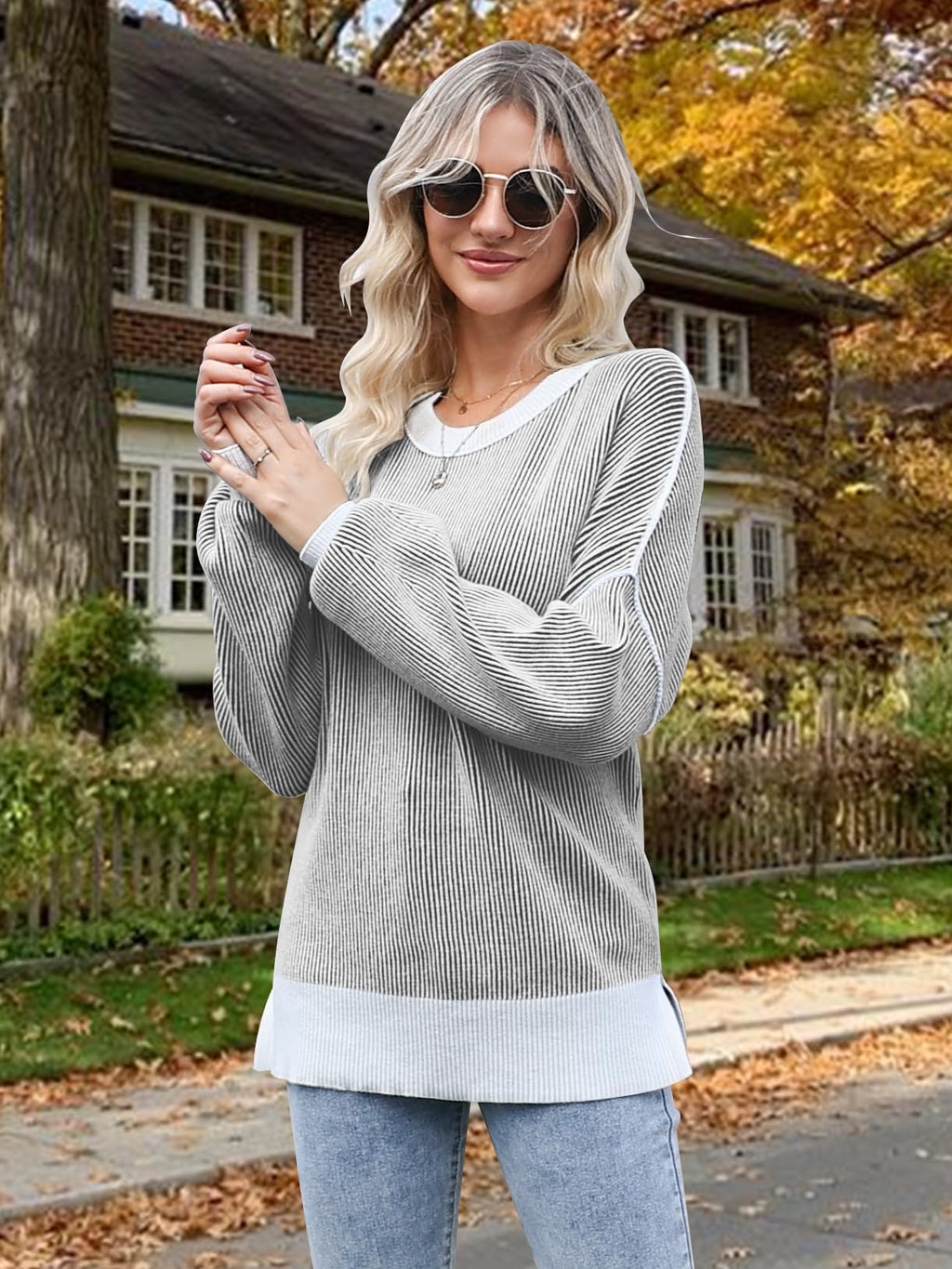 Disamer Womens Sweaters 2026 Fall Clothes Batwing Long Sleeve Striped Knit Pullover Tops Fashion Outfits Oversized Sweater,Pure Black,Large