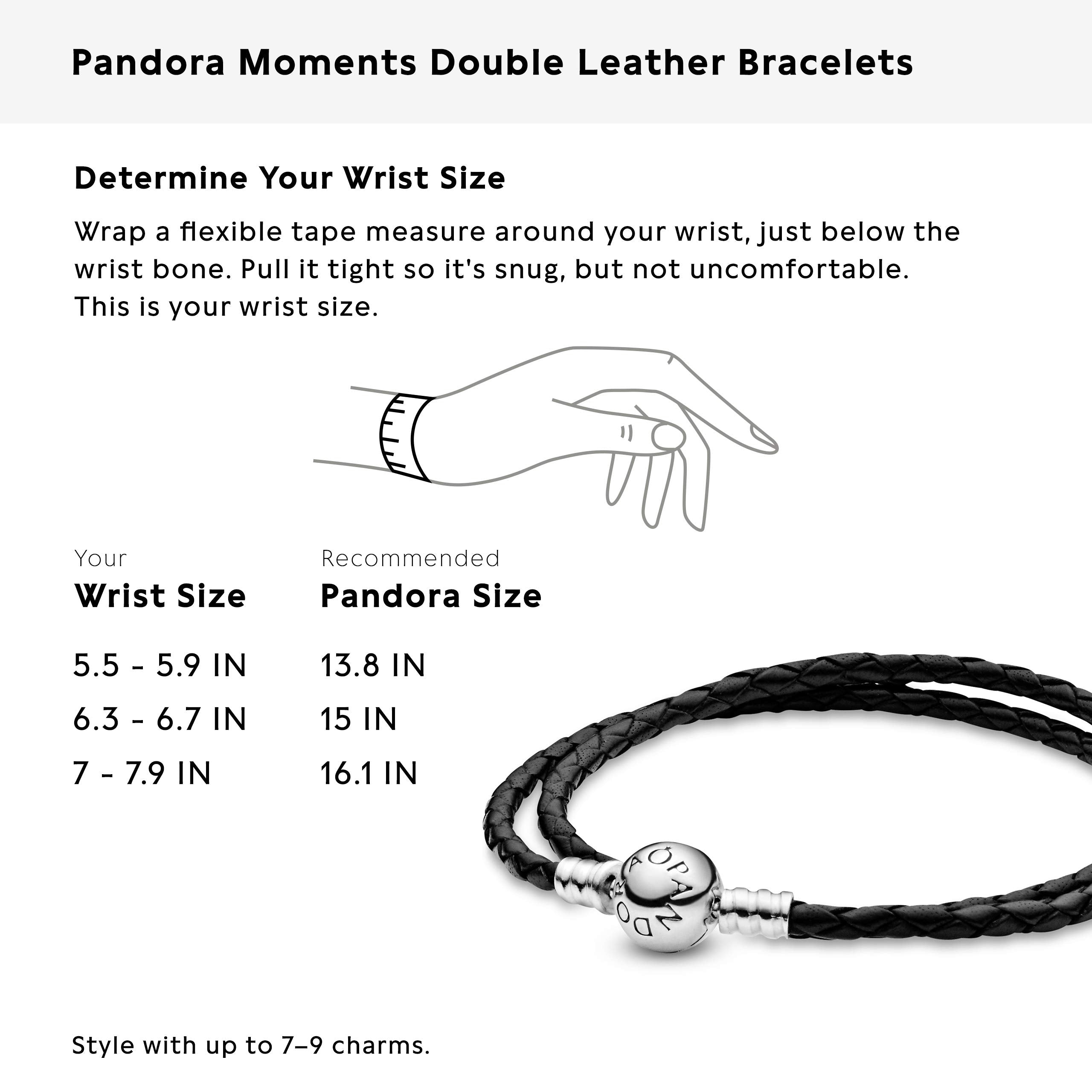 PANDORA Moments Double Woven Leather Bracelet with Sterling Silver Clasp - Compatible Moments Charms - Charm Bracelet for Women - Gift for Her - Black, 15.0"