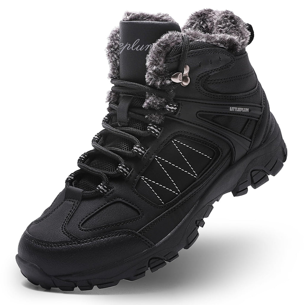 Littleplum Snow Boots for Women-Warm Fur Line Anti Slip Womens Winter Boots-Fashion Ankle Booties Sneakers for Outdoor Hiking All Black Size 6.5