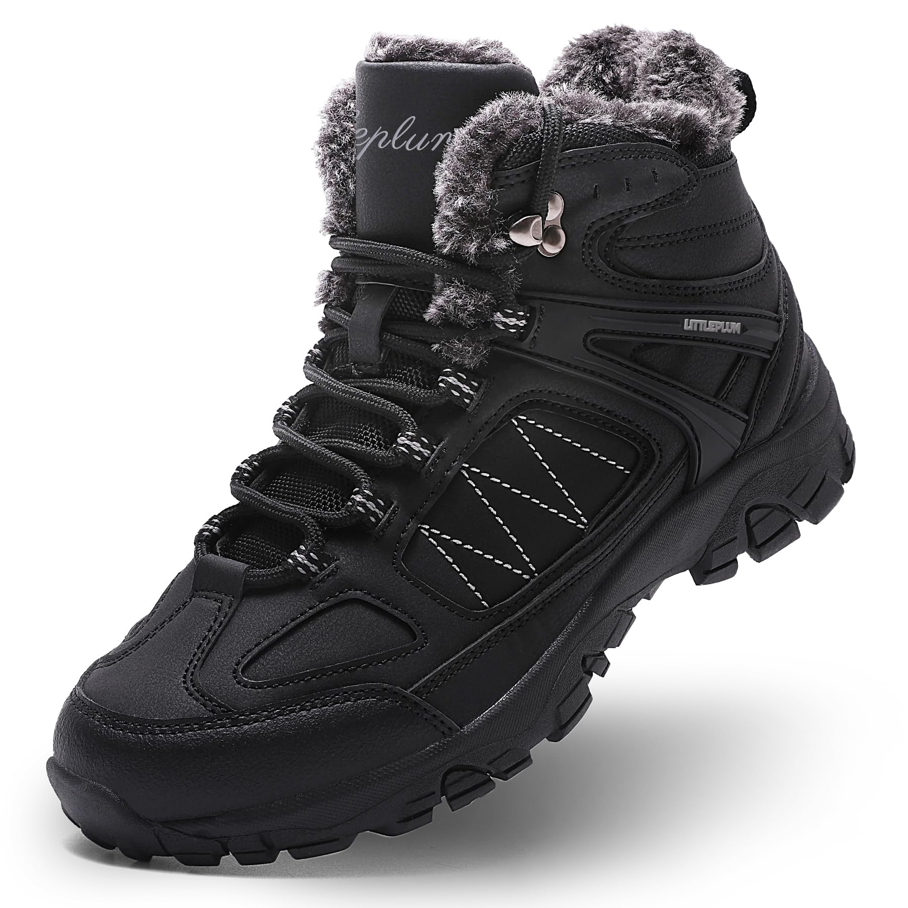 Littleplum Snow Boots for Women-Warm Fur Line Anti Slip Womens Winter Boots-Fashion Ankle Booties Sneakers for Outdoor Hiking All Black Size 6.5