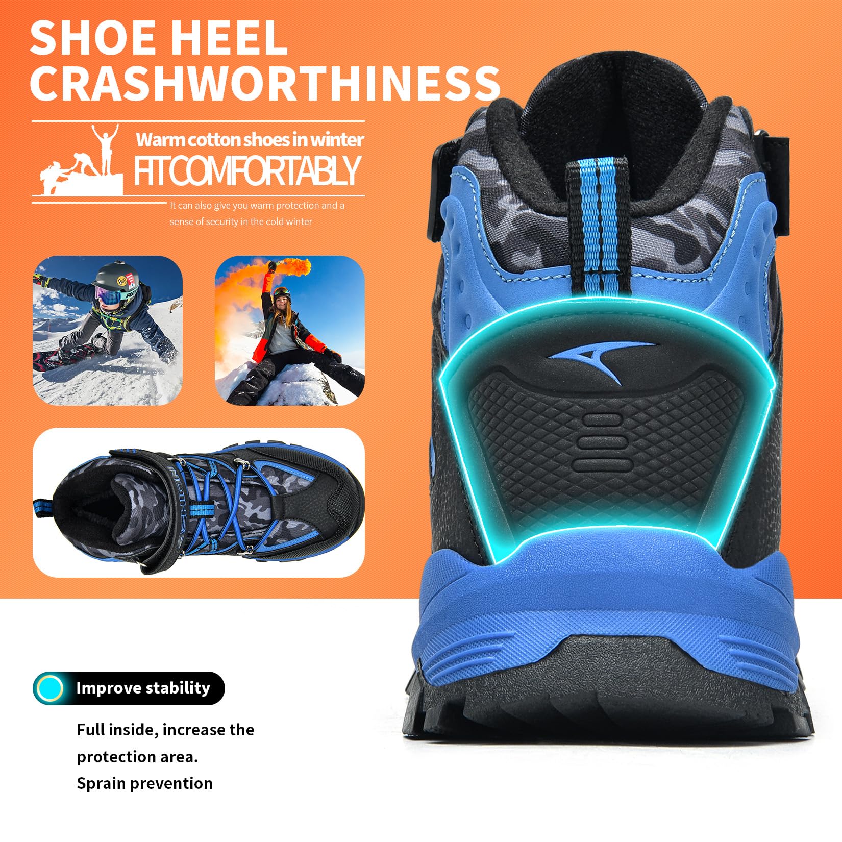 Littleplum Kids Snow Hiking Boots Antiskids Waterproof Booties Outdoor Shoes for Boys Girls Black Blue Size 13 Little Kid