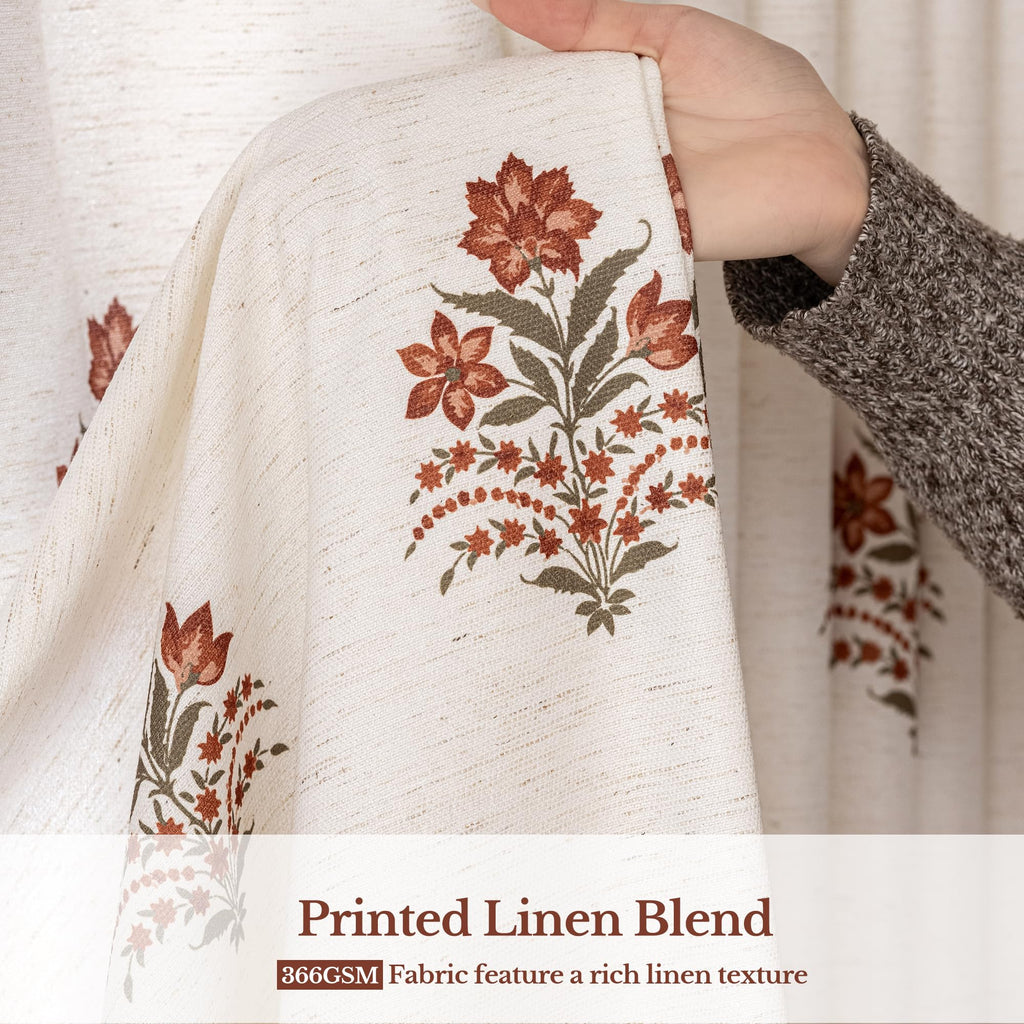 THREE GIRLS Pinch Pleated Curtains Light Filtering Red Floral Curtains for Living Room Bedroom Dining Room 84 Inches Luxury Linen Drapes Farmhouse Window Curtains with Hooks - 2 Panels Set, 40" x 84"