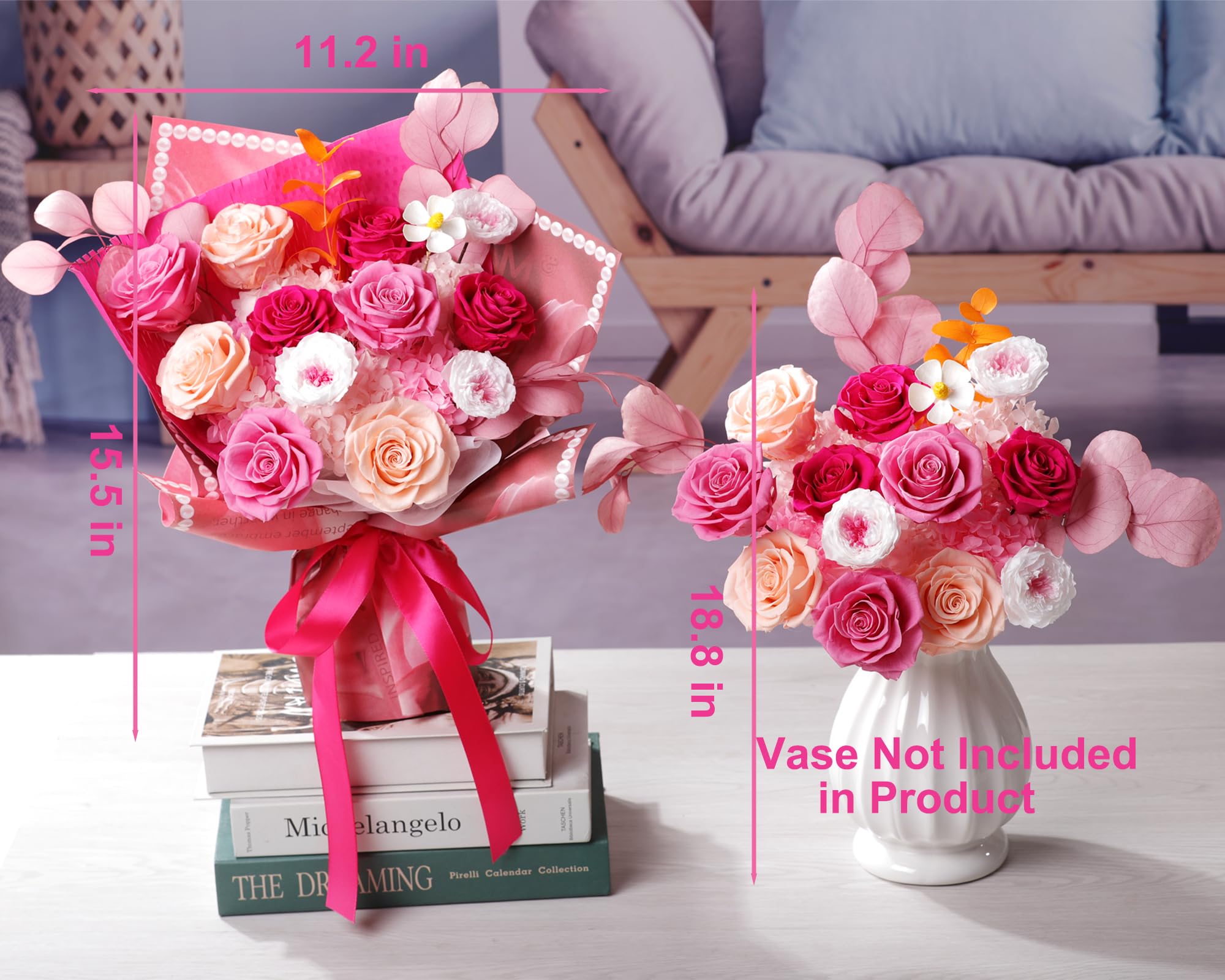 Lovenfold Flowers for Delivery Birthday Flowers Gift for Her,Preserved Flowers Bouquet 12 Roses Mixed Bouquet,Rose Gifts for Women Mom Grandma(Mixed 12 Pink-A Roses)