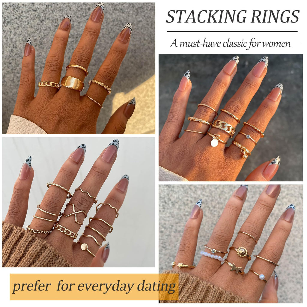 YEEZII 68 Pcs Gold Knuckle Rings Set for Women, Stackable Rings Boho Joint Finger Midi Ring Hollow Carved Crystal Stacking Rings Pack