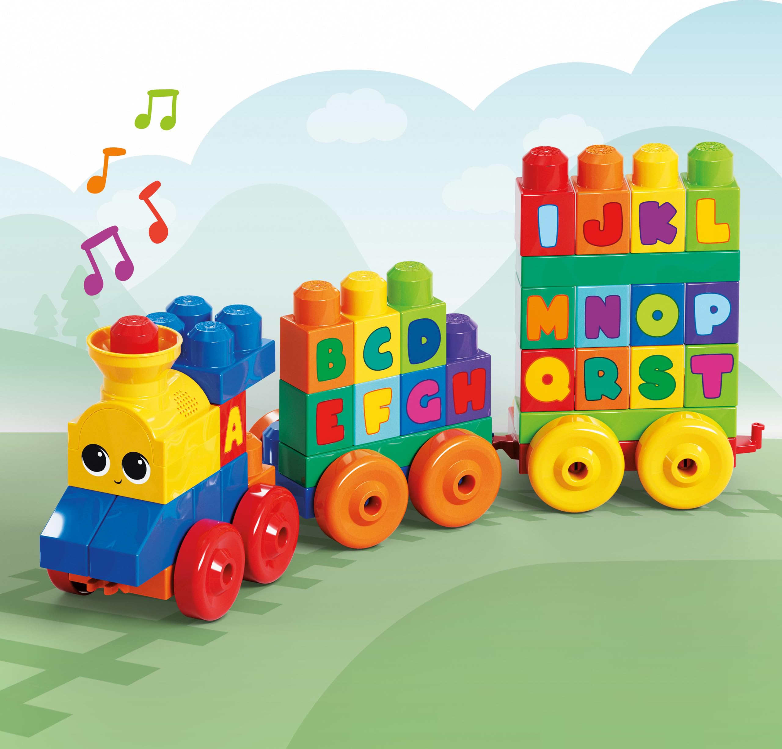 MEGA BLOKS First Builders Toddler Building Blocks Toy Set, ABC Musical Train with 50 Pieces, Music and Sounds, Ages 1+ Years