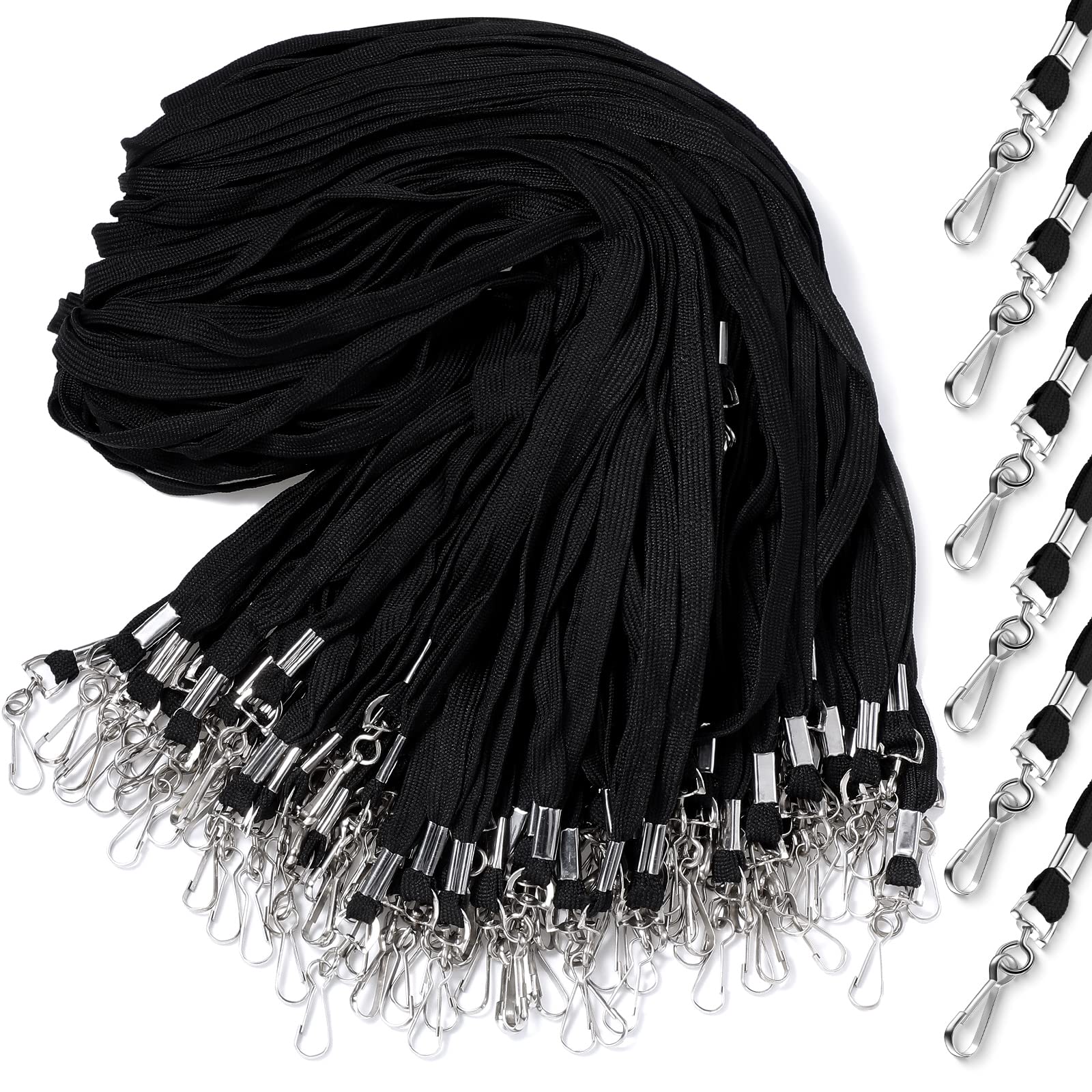 Epakh 200 Pcs Lanyards for ID Name Badge Holder Neck Lanyard Flat with Clips Neck Straps for Office School Nurse(Black,Cotton)