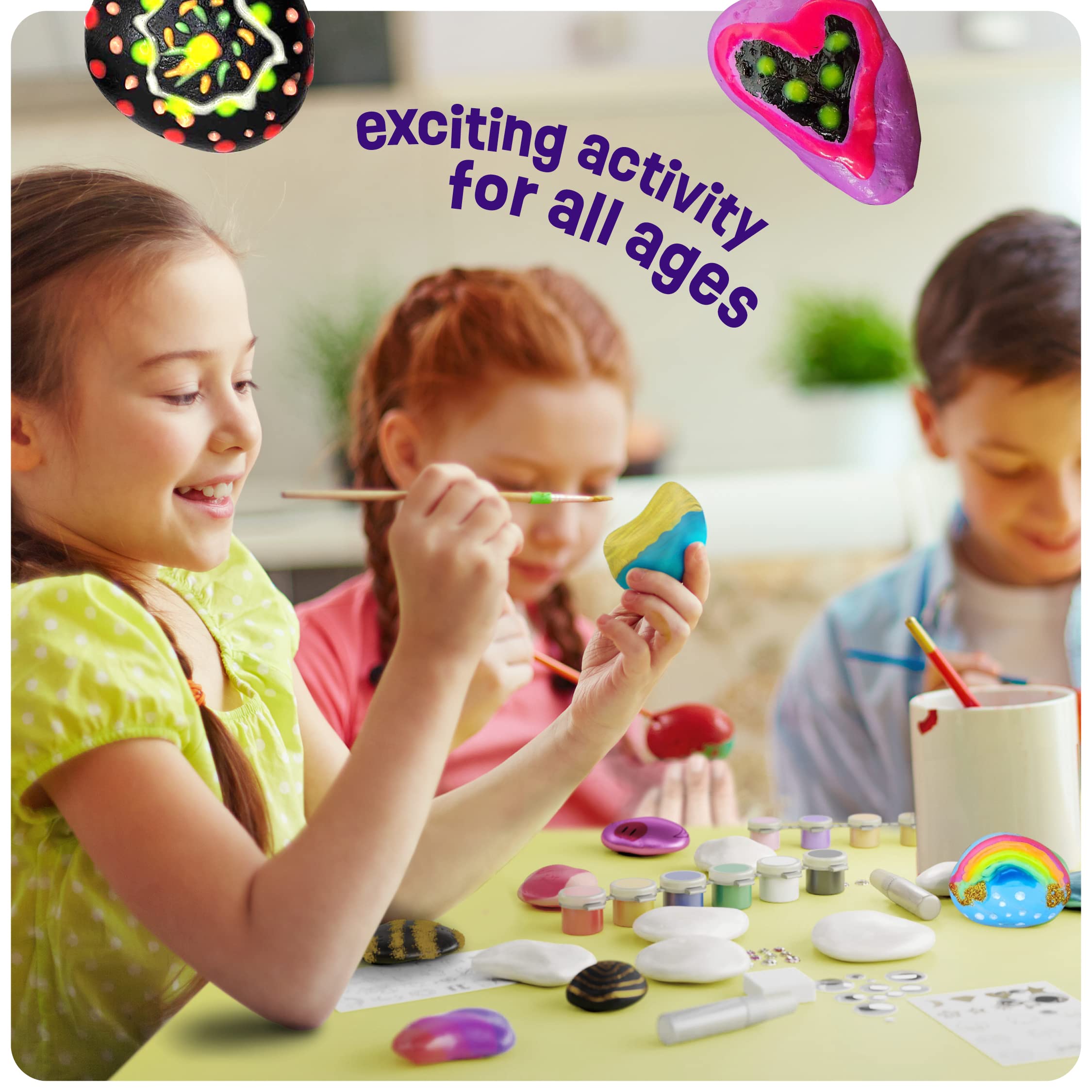 Dan&Darci Kids Rock Painting Kit - Glow in The Dark - Easter Gifts Arts & Crafts for Boys and Girls Ages 6-12 - Craft Activities Kits - Creative Art Toys for 6, 7, 8, 9, 10, 11 & 12 Year Old Kid
