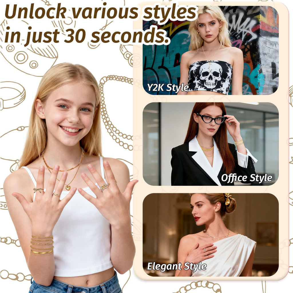 SMUOBT Jewelry Box with Jewelry Set for Women Men - Multi-Layer Organizer Storage Case with Mirror, Necklace Bracelet Hoop/Stud Earrings Rings Gift Set for Her Him, Unique Birthday Party Gift