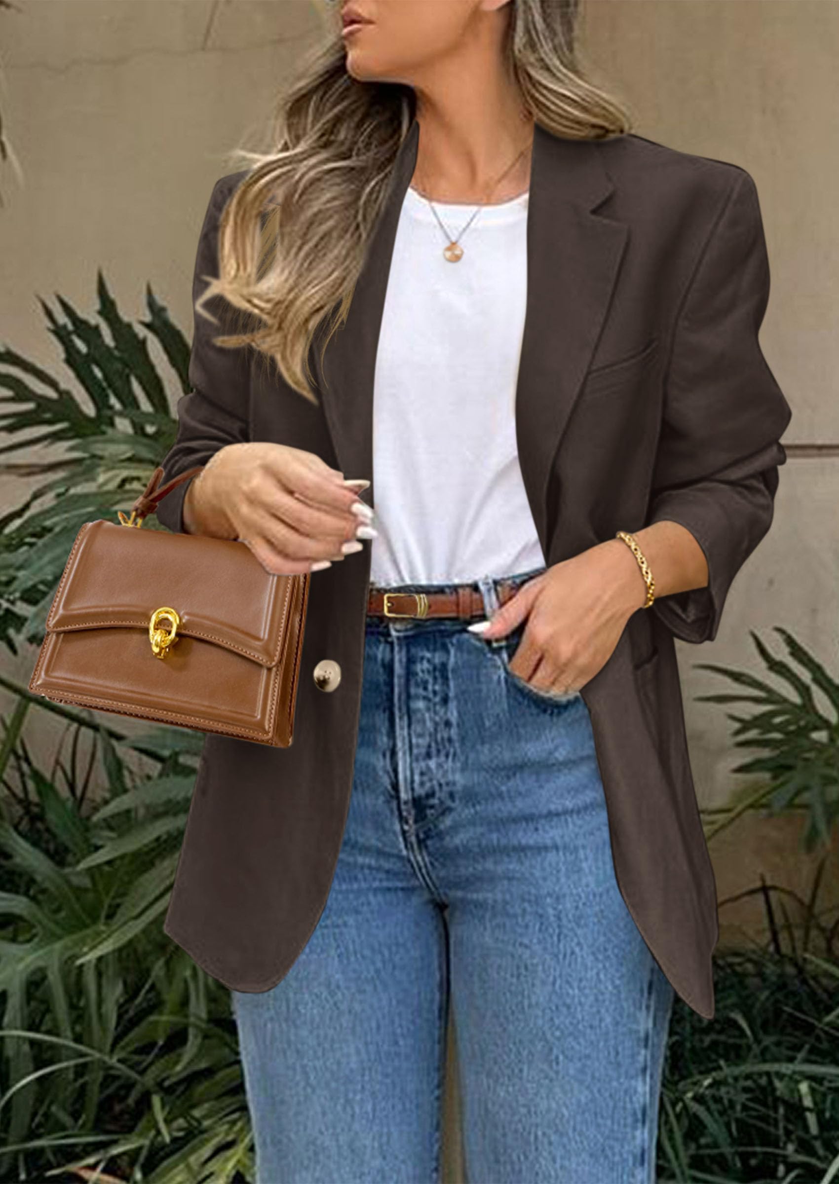 PRETTYGARDEN 2026 Blazers for Women Business Casual Long Sleeve Lapel Open Front Suit Jacket Work Blazer with Pockets (Coffee,Large)