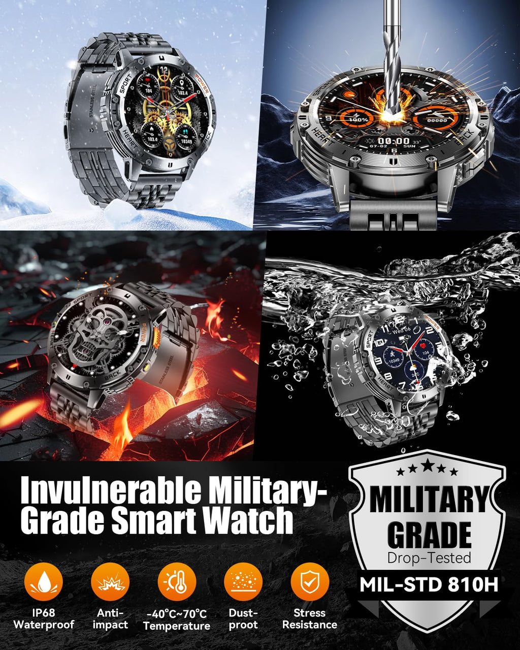 PODOEIL 1.43" AMOLED Smart Watch for Men with Flashlight, Bluetooth Calling, 110+ Sports Modes, IP68 Waterproof Fitness Tracker with 530mAh Battery, Heart Rate/SpO2/Sleep Monitor, Android & iOS