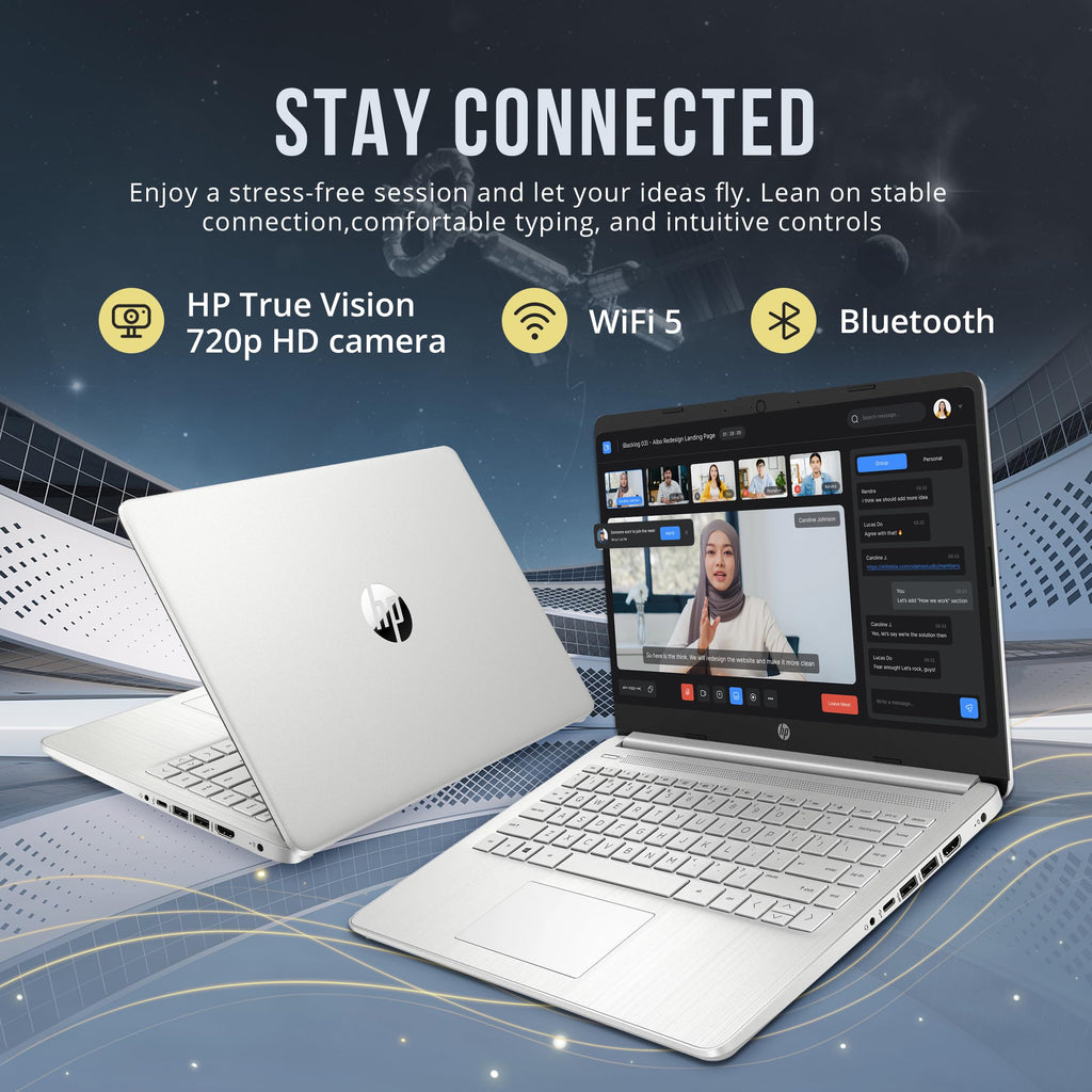 HP Stream 14" HD BrightView Laptop, Intel Processor N150, 16GB RAM, 416GB Storage (128GB eMMC + 288GB Docking Station Set), Intel UHD Graphics, 720p Camera, Wi-Fi, 1 Year Office 365, Win 11 S, Silver