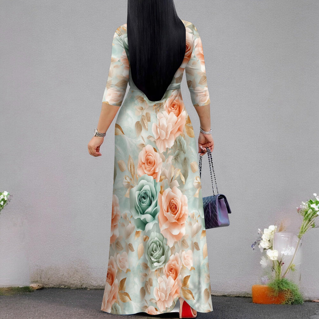 PinkPatty Women's Plus Size Maxi Dress 3/4 Sleeves Casual Flowy Long Dress for Vacation with Pockets