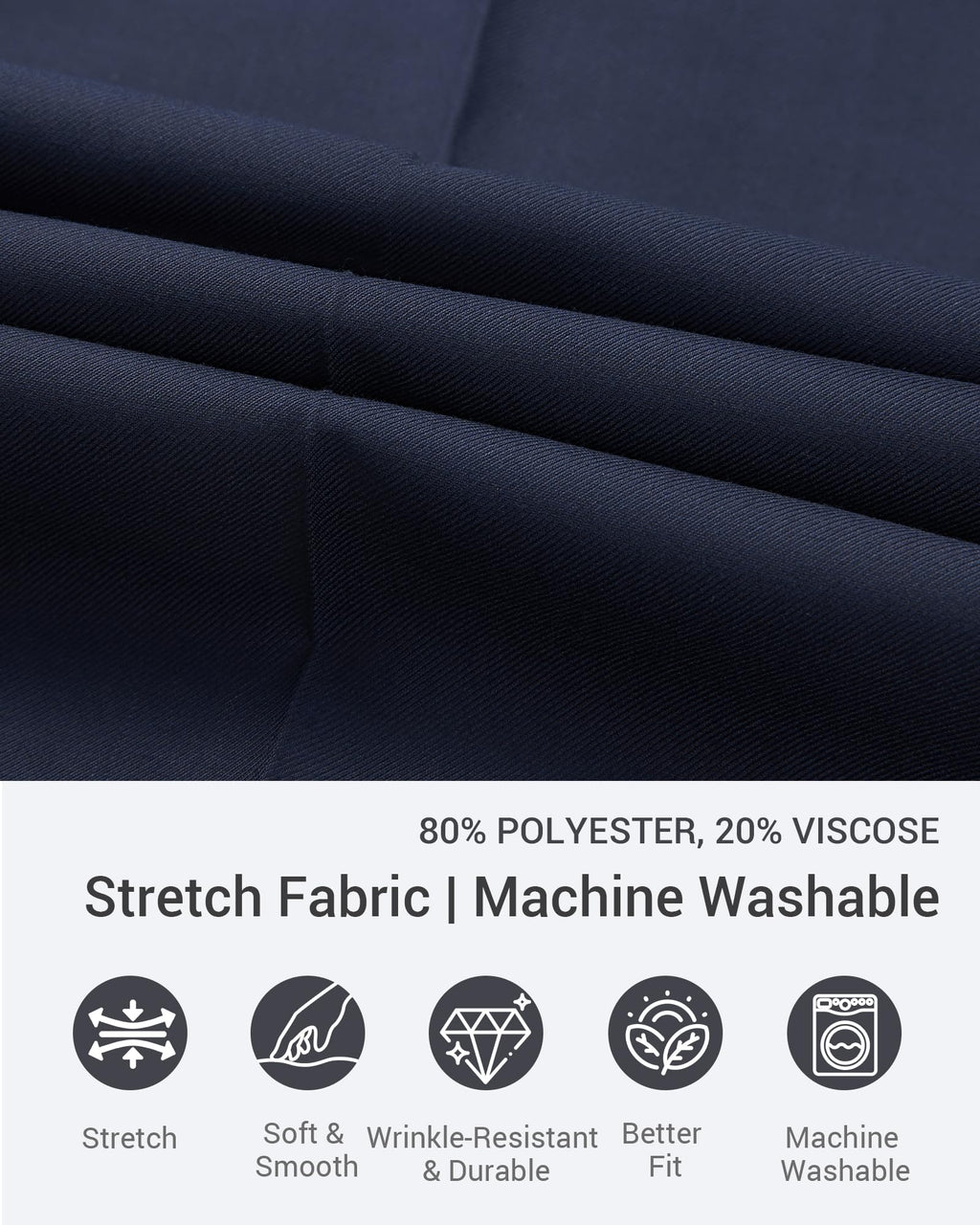 Men’s Slim Fit 2 Piece Suit Set, Stretch & Machine Washable, Single Breasted Business Formal Suit for Office & Wedding Guest