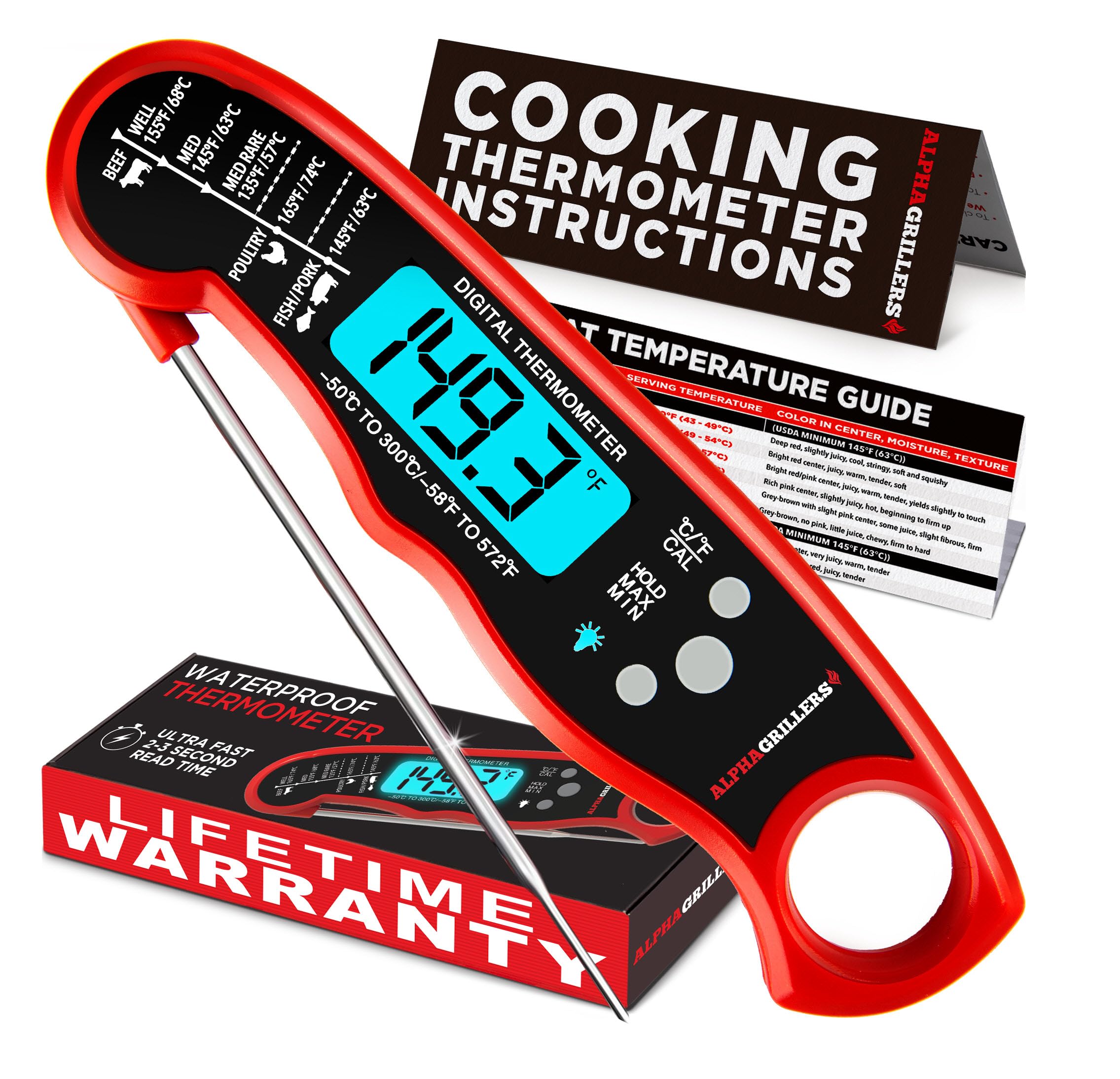 Alpha Grillers Meat Thermometer Digital - Instant Read Food Thermometer for Cooking and Grilling Gifts for Men Valentines Day Gifts for Him Her Mom Dad