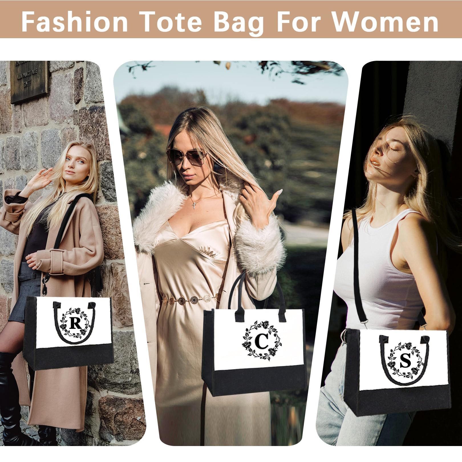 Adoryoung Personalized Tote Bags for Women, 4pcs Monogram Tote Bags, Double-sided Embroidery Initial Tote Bag Birthday Gifts (S)