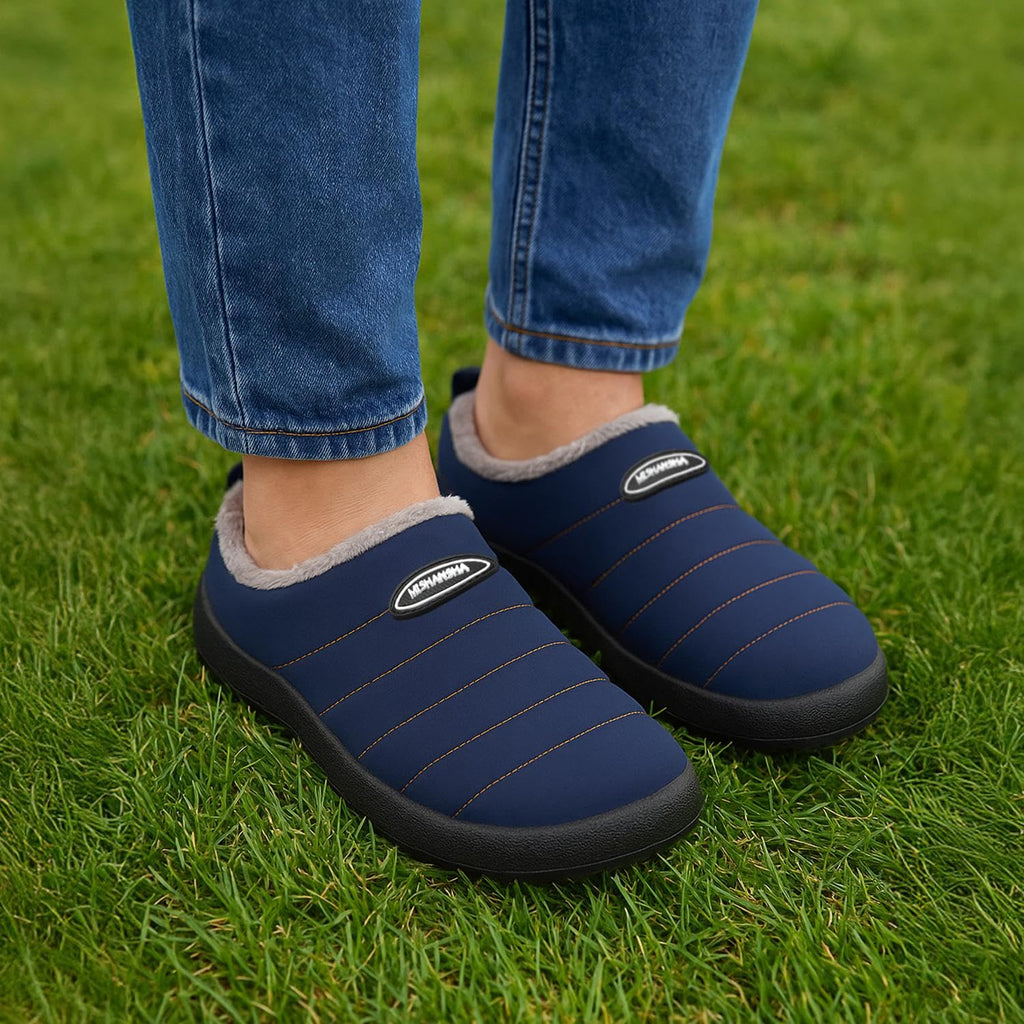 Mishansha Mens Womens House Slippers Warm Fur Lined Winter House Shoes Slip on Cozy Indoor Outdoor Slipper Dark Blue Size 8.5 Women/6.5 Men