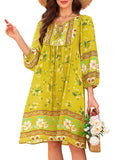 Qearal Summer Dresses for Women 2026 Vacation, 3/4 Sleeve Loose Tunic Dress Boho Beach Sun Dress Knee Length Light Yellow XL