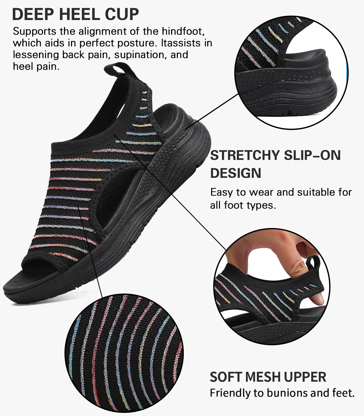 YESWIN Women Walking Sandals Arch Support Orthotic Comfortable Plantar Fasciitis Non-slip Casual Open Toe Sport Sandals for Athletic Summer Beach