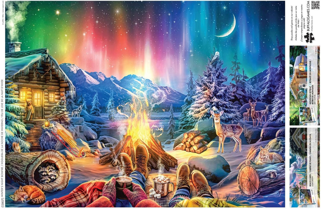 Buffalo Games Silver Select - Winter’s Night Bonfire by Lars Stewart, 1000 Piece Winter Jigsaw Puzzle for Adults with Foil-Accented Poster, Premium Puzzle Gift