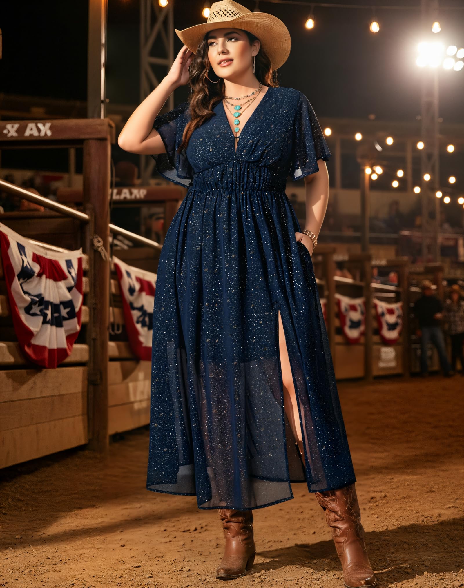 Mother of The Bride Dresses for Curvy Women Plus Size: Evening Dresses for Women Elegant Classy - Navy Chiffon Easter Dress - Spring Wedding Guest Dress