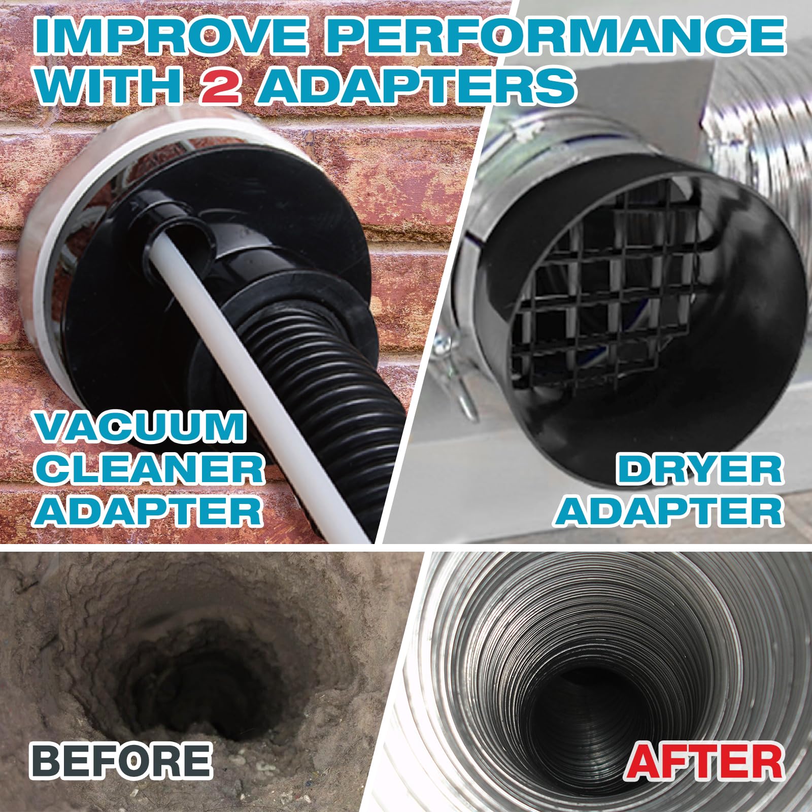 Sealegend 47-Pieces 33-Feet Dryer Vent Cleaner Kit, Dryer Cleaning Tools, Include Omnidirectional Blue Dryer Lint Vacuum Attachment, Dryer Vent Brush, Universal Vacuum & Dryer Adapters