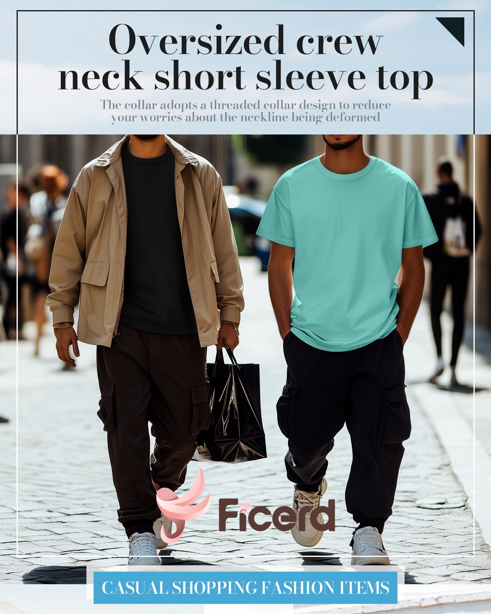 Ficerd 5 Pack Men's Big and Tall Shirts Short Sleeve Cotton Tee Summer Crew Neck Oversize Top Loose Fit Shirt Multipack(Black, Army Green, Sky Blue, Teal, Lavender Purple,6X-Large)