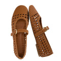 CUSHIONAIRE Windsor Woven Womens Flats with Adjustable Strap – Comfortable Mary Jane Ballet Flats for Women, Cognac 8.5