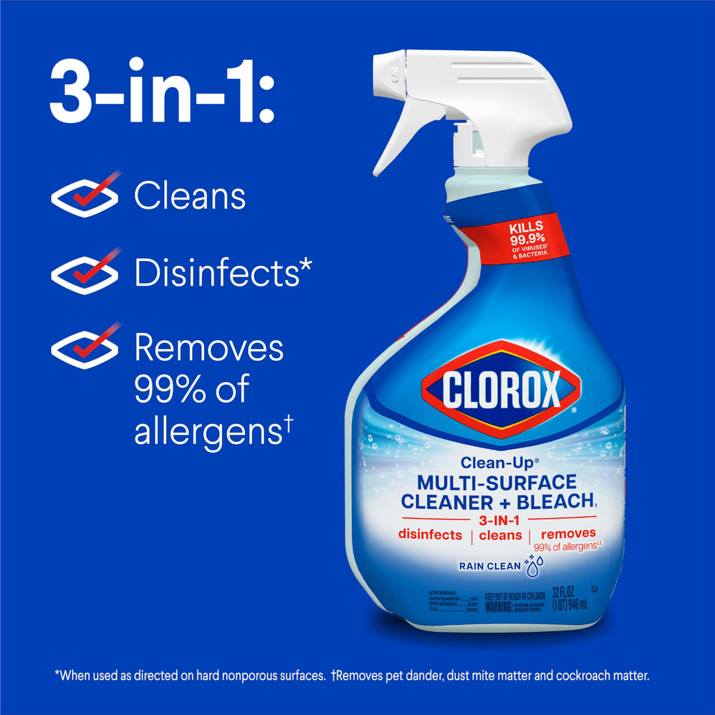 Clorox Clean-Up Multi-Surface Cleaner with Bleach, Rain Clean, Spray, 32 Fl Oz (Package May Vary)